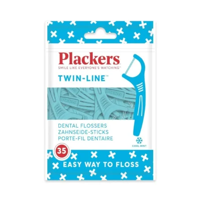 ไหมขัดฟันแบบมีด้ามจับ เส้นคู่ Plackers Flosser Twin Line 35 ชิ้น