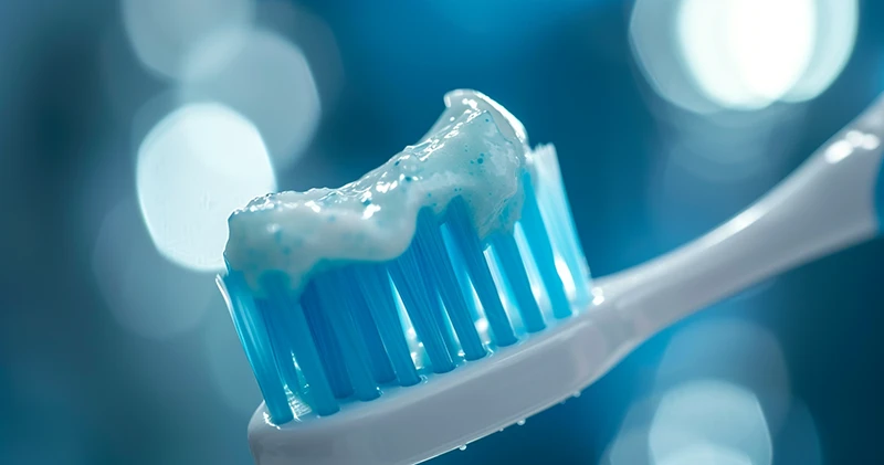 ยาสีฟันที่มีส่วนผสมของฟลูออไรด์บนแปรงสีฟัน