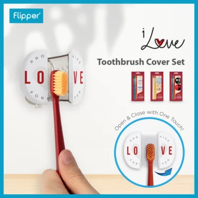 Flipper iLove | ฟลิ๊ปเปอร์ ไอ เลิฟ | เซ็ตคู่แปรงสีฟัน 2 ด้าม ที่ครอบแปรงสีฟัน 2 ชิ้น | ดีไซน์พิเศษลายสัญลักษณ์แทนความรัก