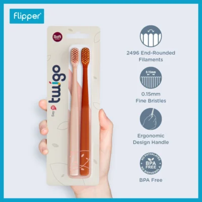 Twigo Adult | ทวิโก อะเดาท์ | แปรงสีฟันสำหรับผู้ใหญ่แพคคู่ 2 ด้าม | ขนแปรงนุ่ม (Soft Bristles) ปลายกลมมน 2496 เส้น